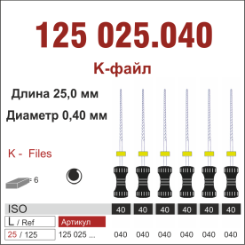 125025.040-инстр. для эндодонтии  К-файл ,6 шт., ДИАСВИСС СА ,Швейцария