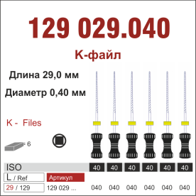 129029.040-инстр. для эндодонтии  К-файл ,6 шт., ДИАСВИСС СА ,Швейцария